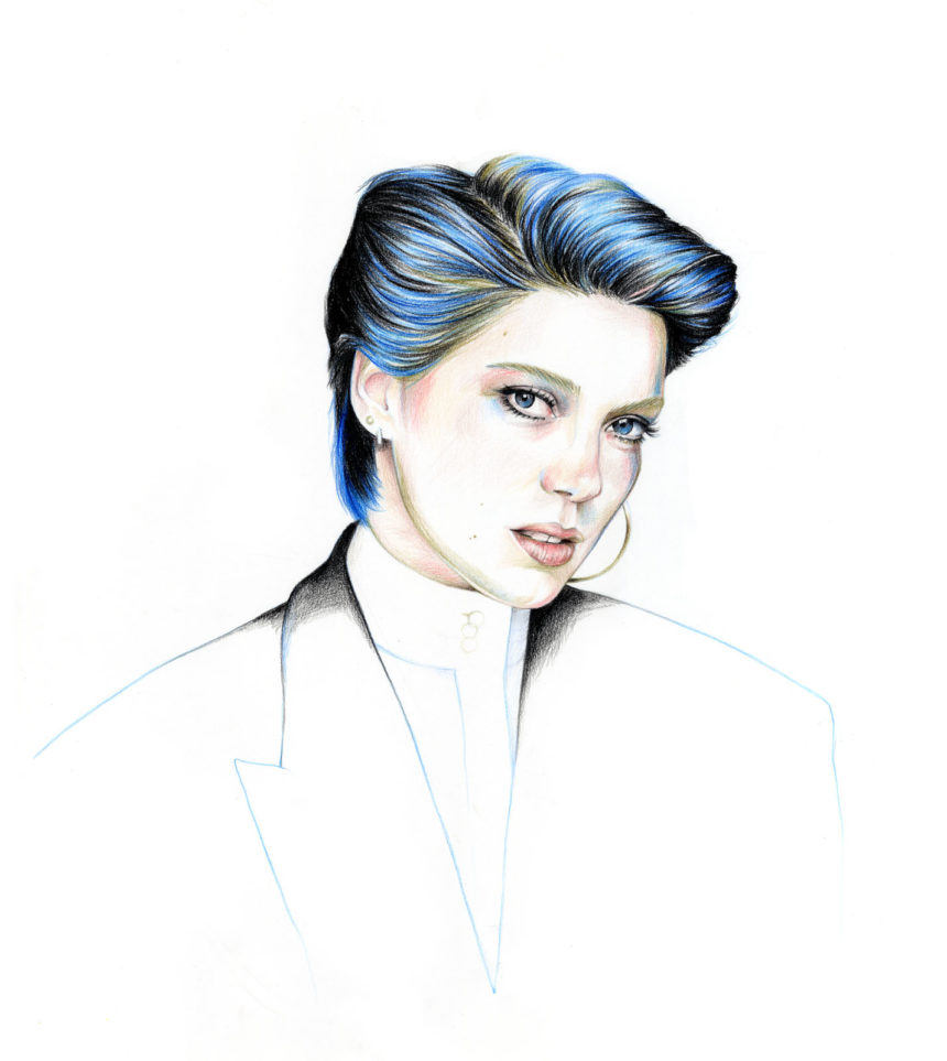 Crayon illustration of Lea Seydoux