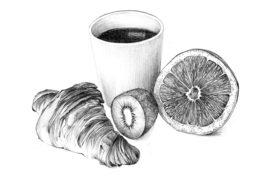 Illustration au crayon d'un petit-déjeuner.