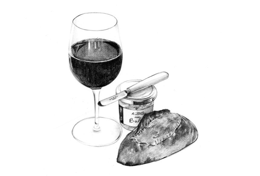 Illustration au crayon d'un verre de vin.