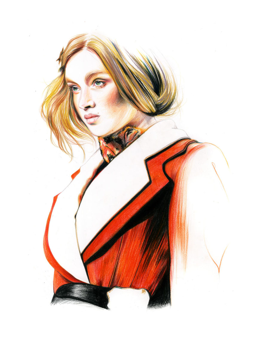 Illustration of red Rodarte coat