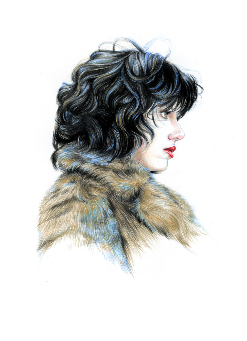 Crayon illustration of Scarlett Johansson