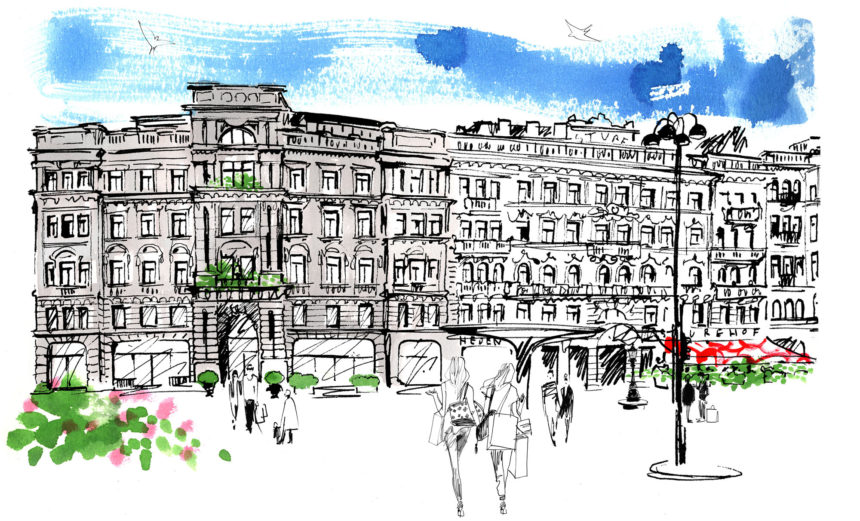 Ink illustration fo the Bangska Palatset.