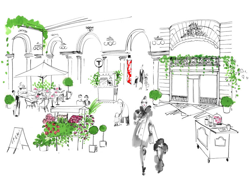 Ink illustration of Stockholm tube T-bana.