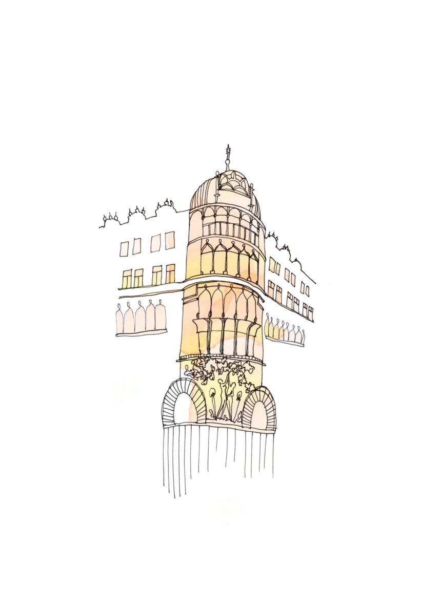 Illustration au trait d'une façade.