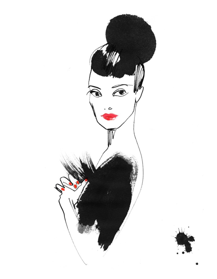 Ink portrait of Audrey Hepburn.