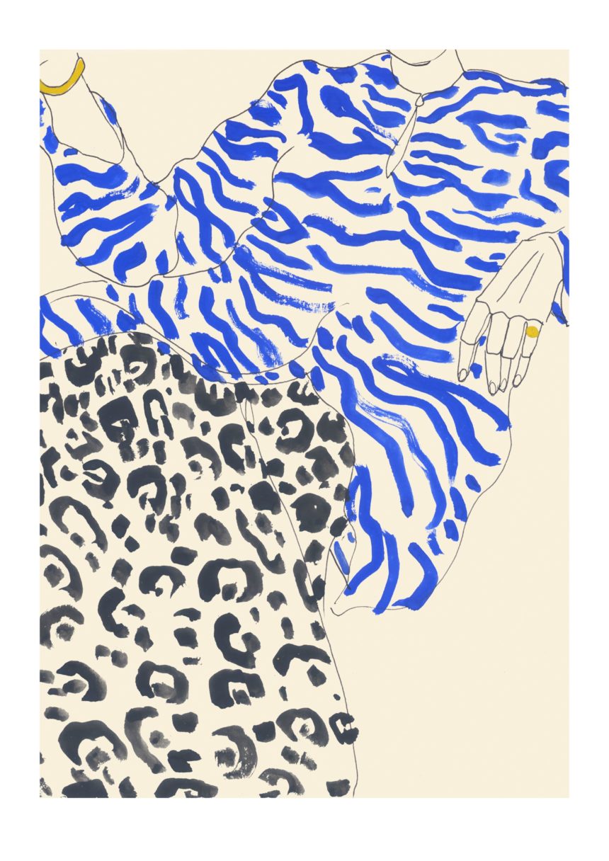 Illustration of fashion silhouette with animal print.