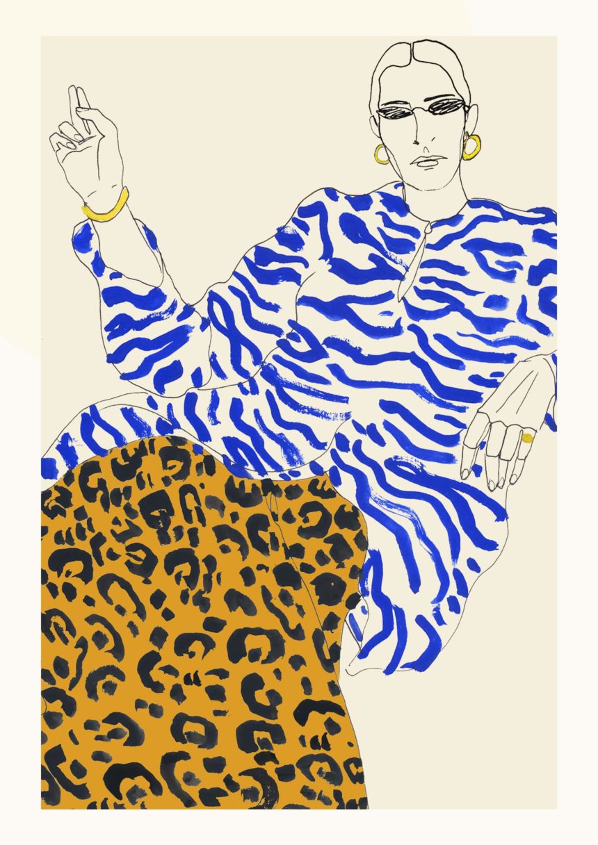 Illustration of fashion silhouette with animal print.