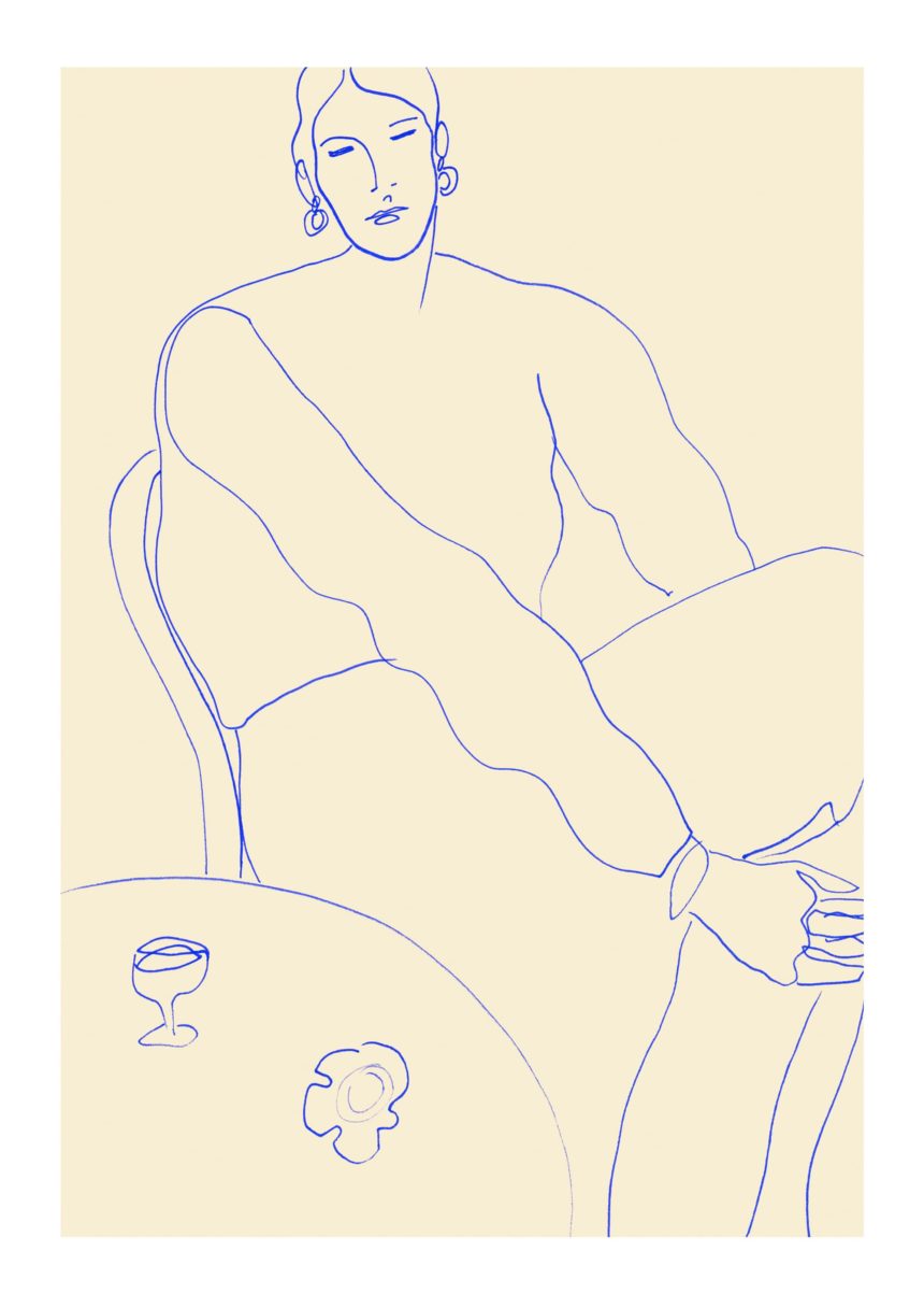 Line drawing of woman.