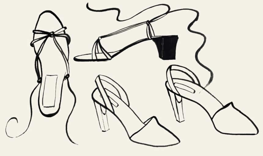 Black ink illustration of shoes.