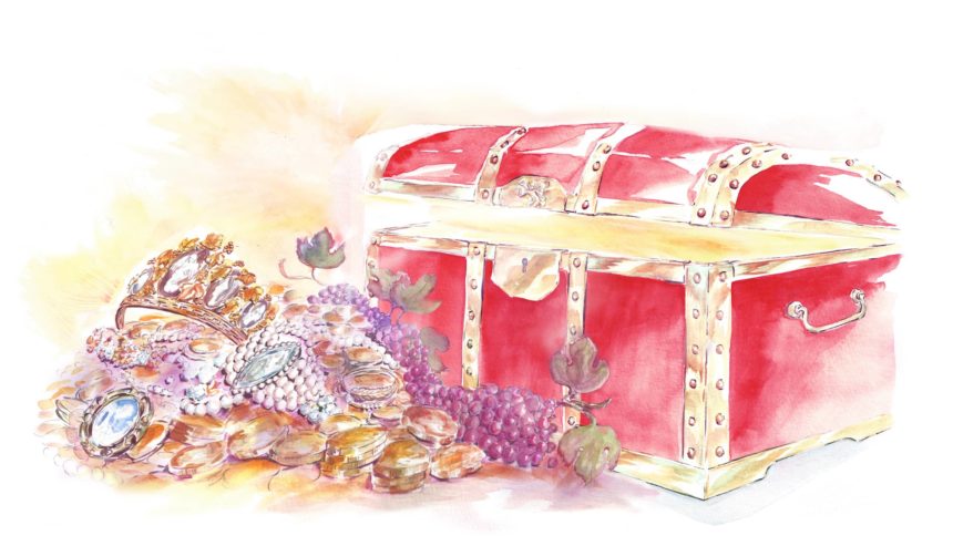 Illustration en aquarelle d'un coffre rouge.