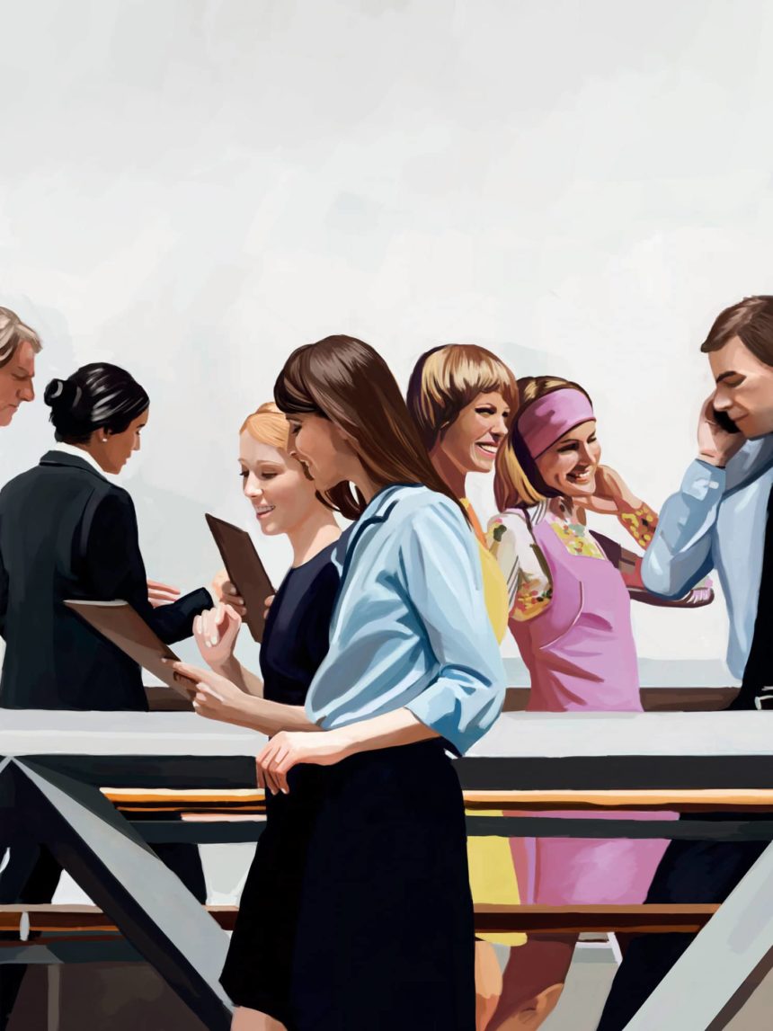 Digital illustration of girls walking.