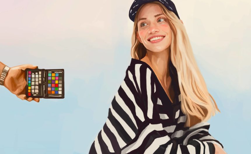 Digital illustration of girl with a pastel background.