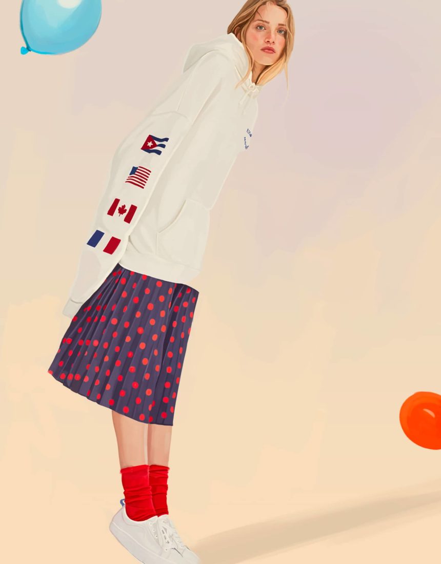 Digital illustration of girl with a pastel background.