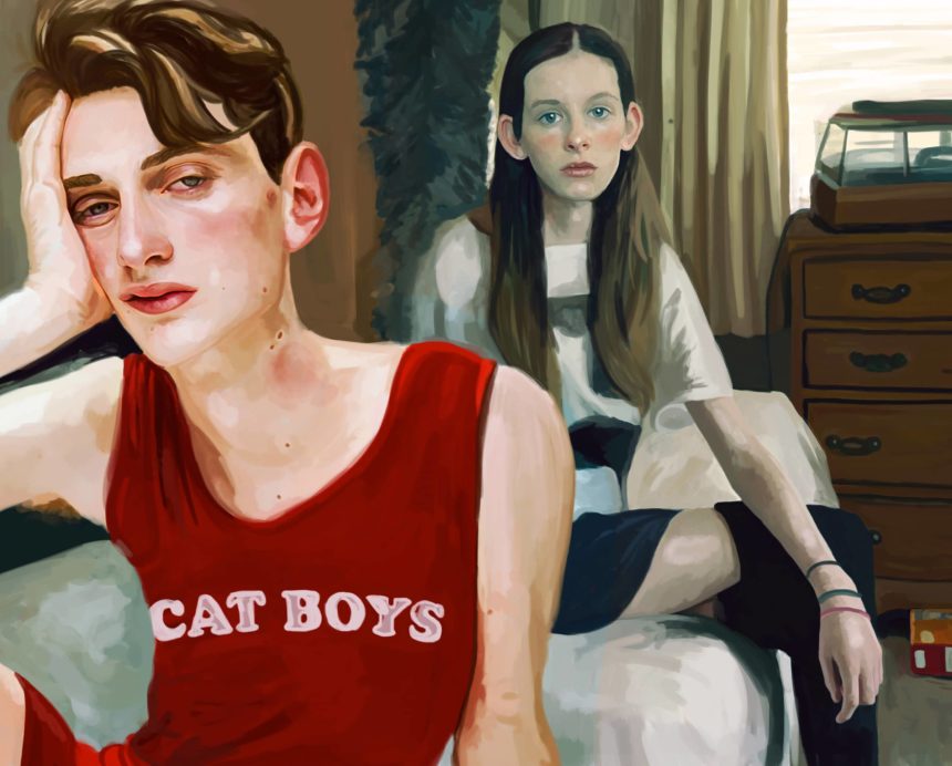 Digital illustration of a boy and a girl.