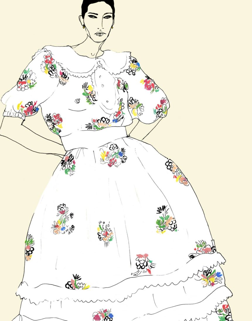 Hand-drawn fashion silhouette. Illustration of a woman.