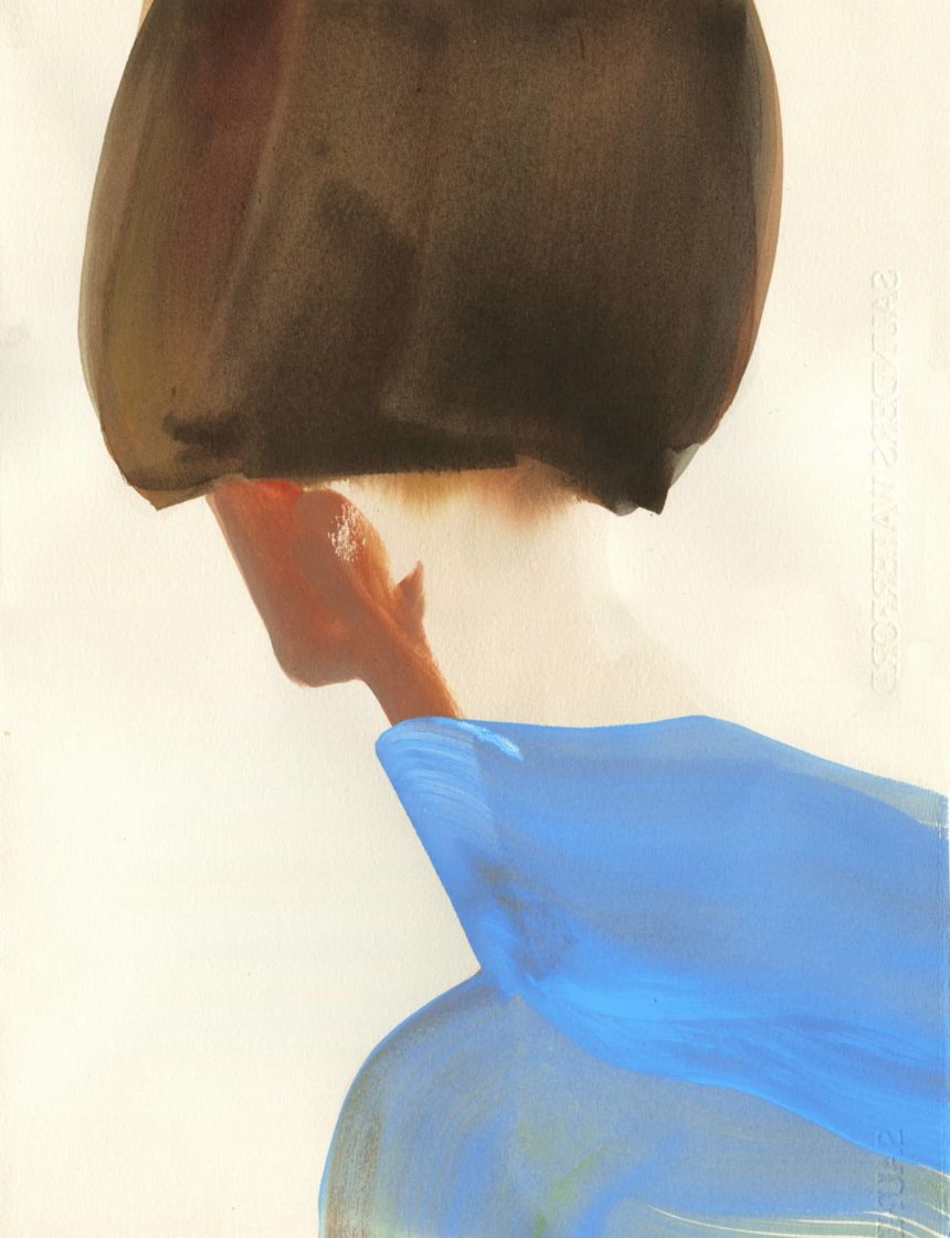 Illustrated fashion portrait in profile.