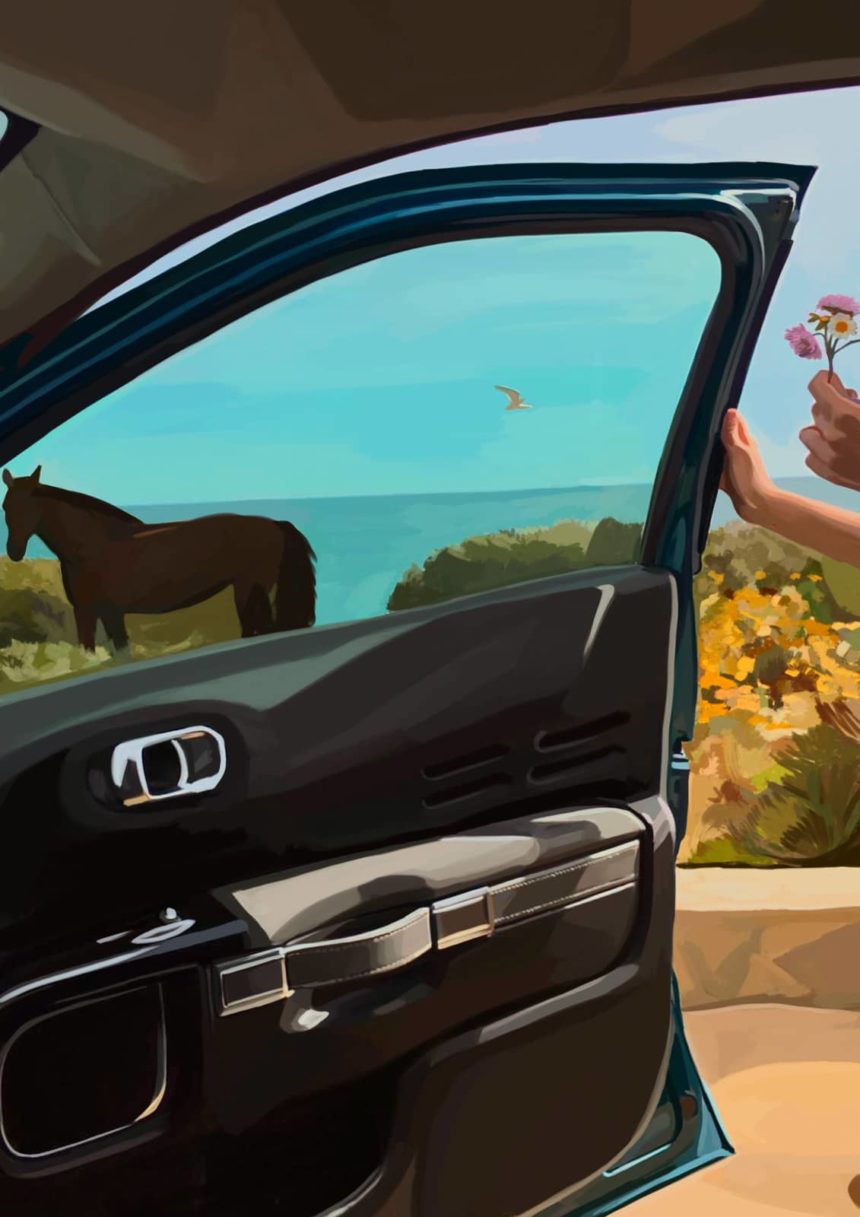 Digital illustration of an open car door.