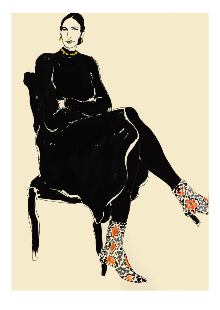 Peinture d'une silhouette de mode avec bottes en python.