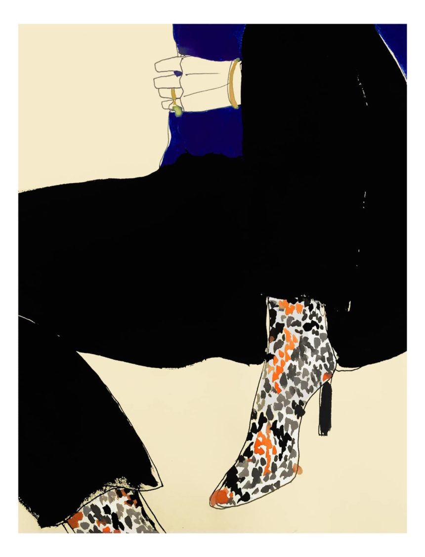 Peinture d'une silhouette de mode avec bottes en python.