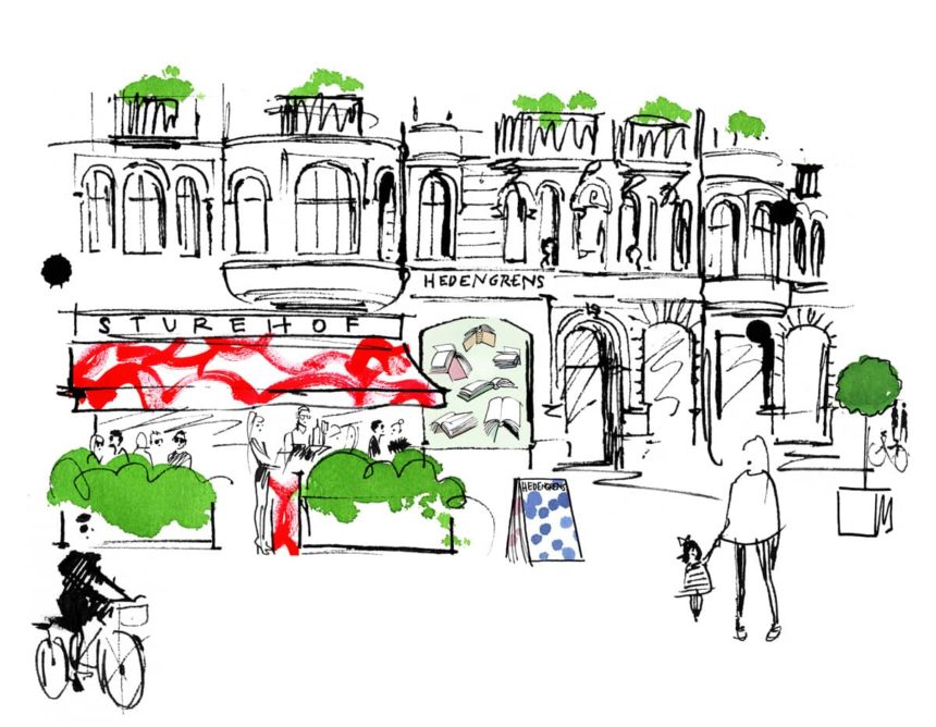 Ink illustration of Sturehof facade.