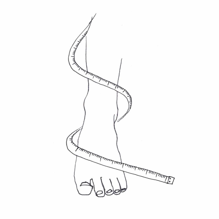 Illustration au trait d'un pied et un mètre ruban.