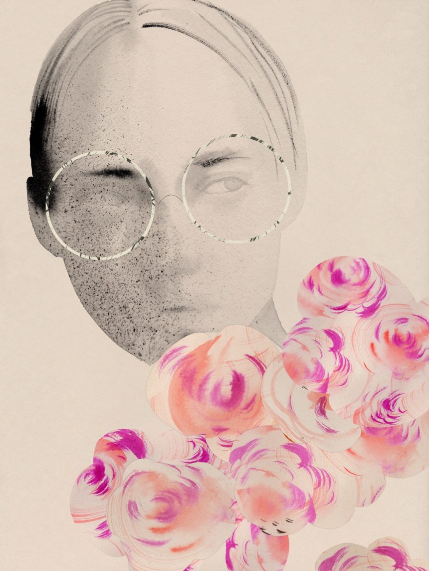 Illustration of a woman wearing glasses and a flower top