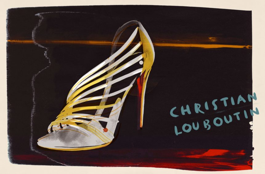 Illustration of high-heel shoe on black background.