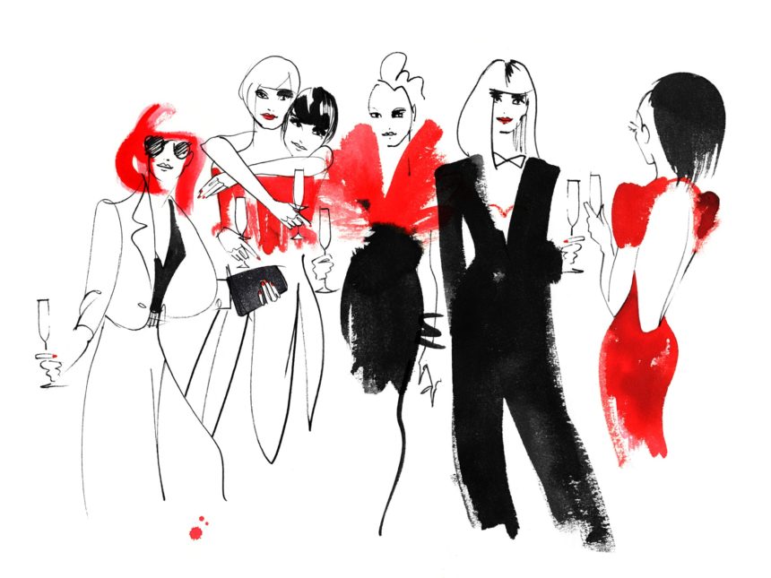 Illustration of a group of women partying.