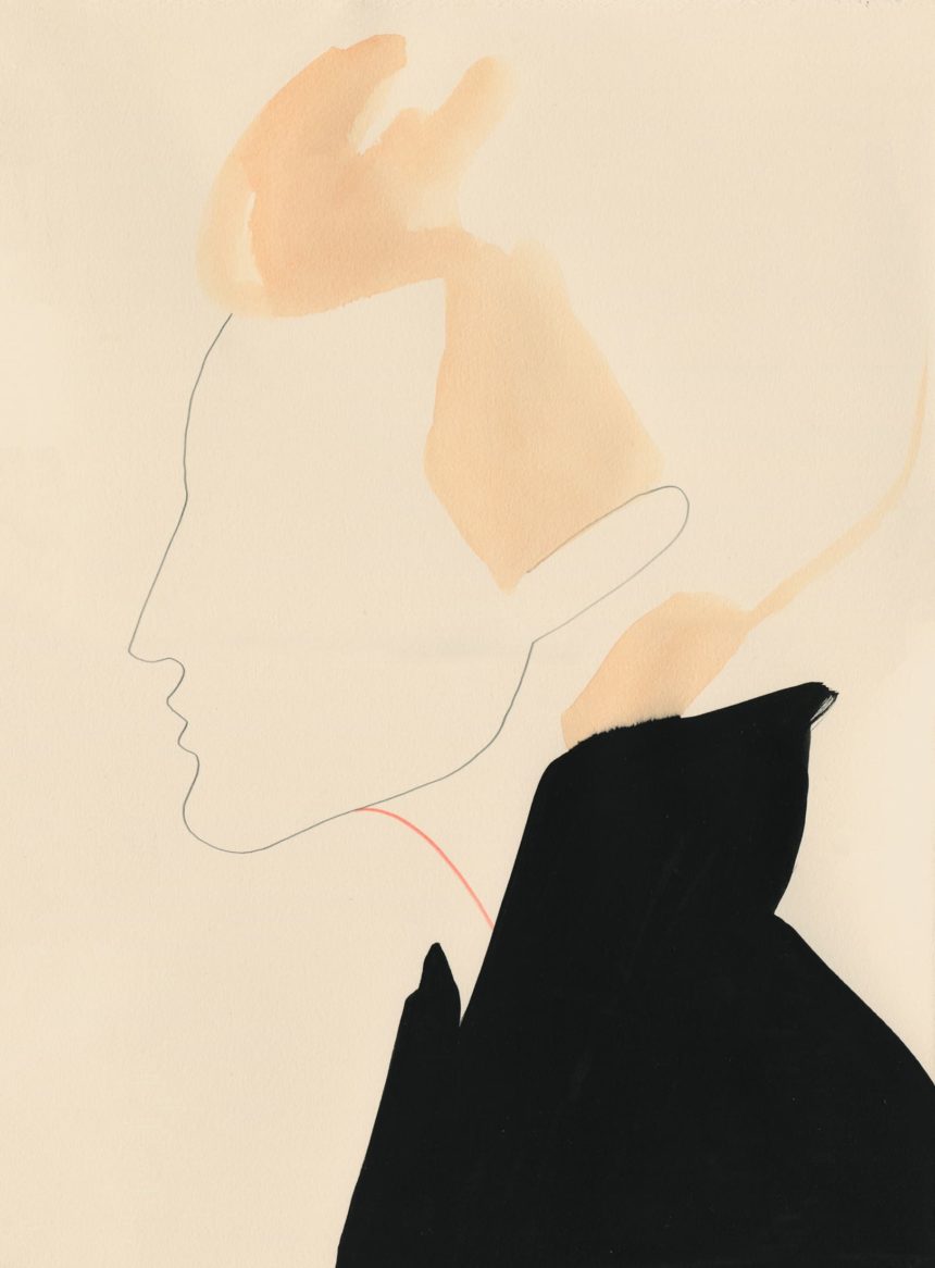 Illustrated fashion portrait in profile.