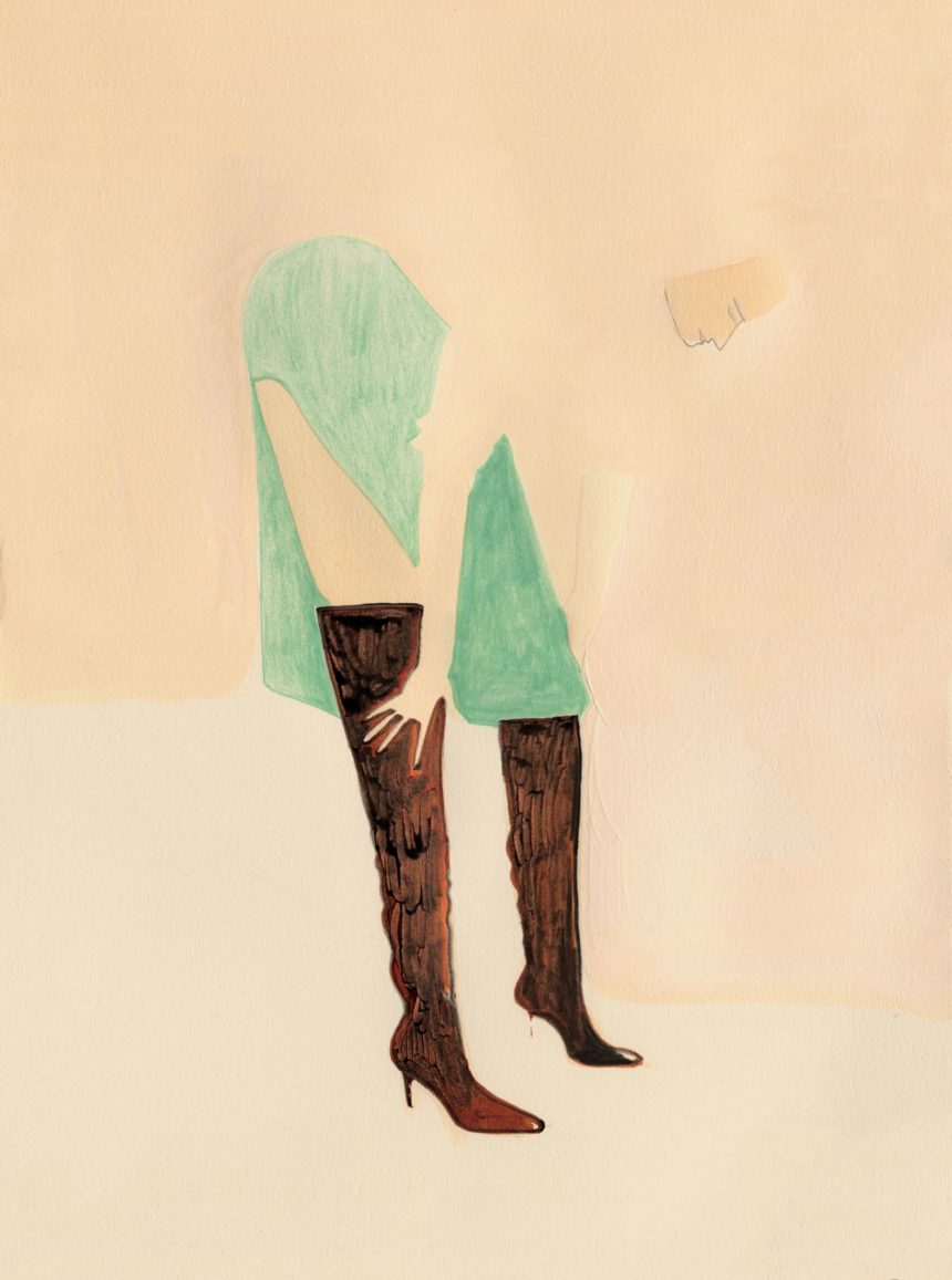 Illustration of lady with knee-high boots.