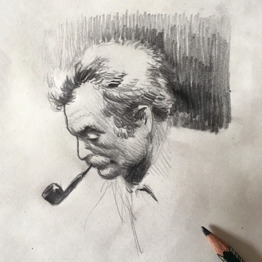 Portrait illustré de Georges Brassens.